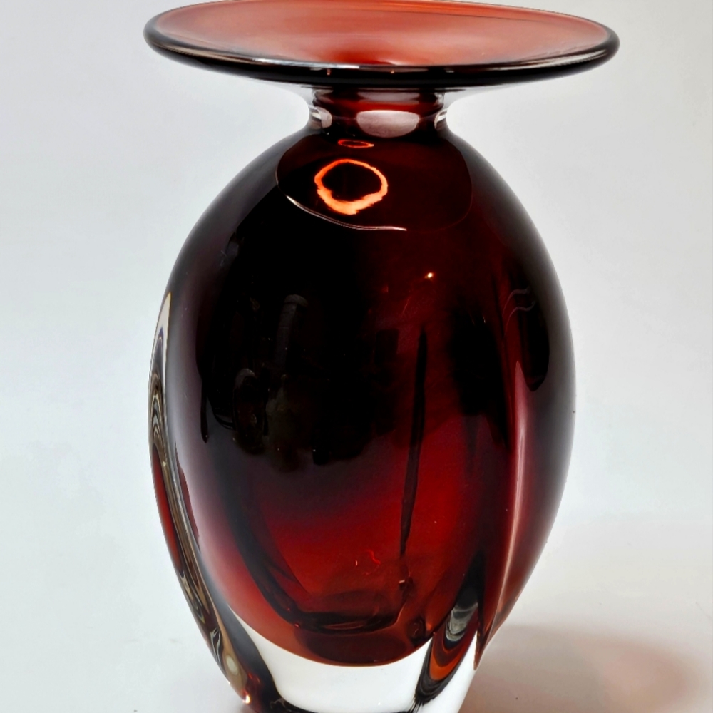 Michael Trimpol Signed Art Glass Perfume Bottle Cranberry No Stopper